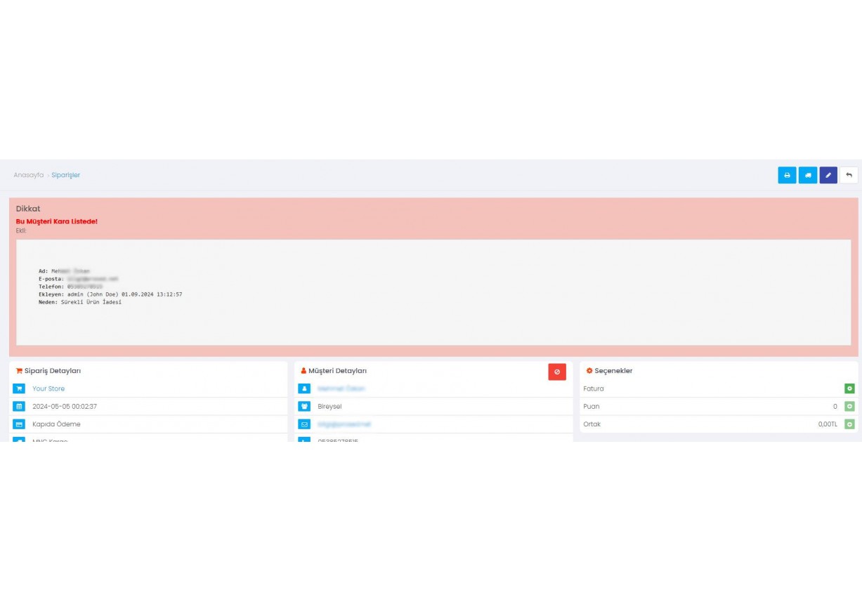Opencart Müşteri Kara Listesi