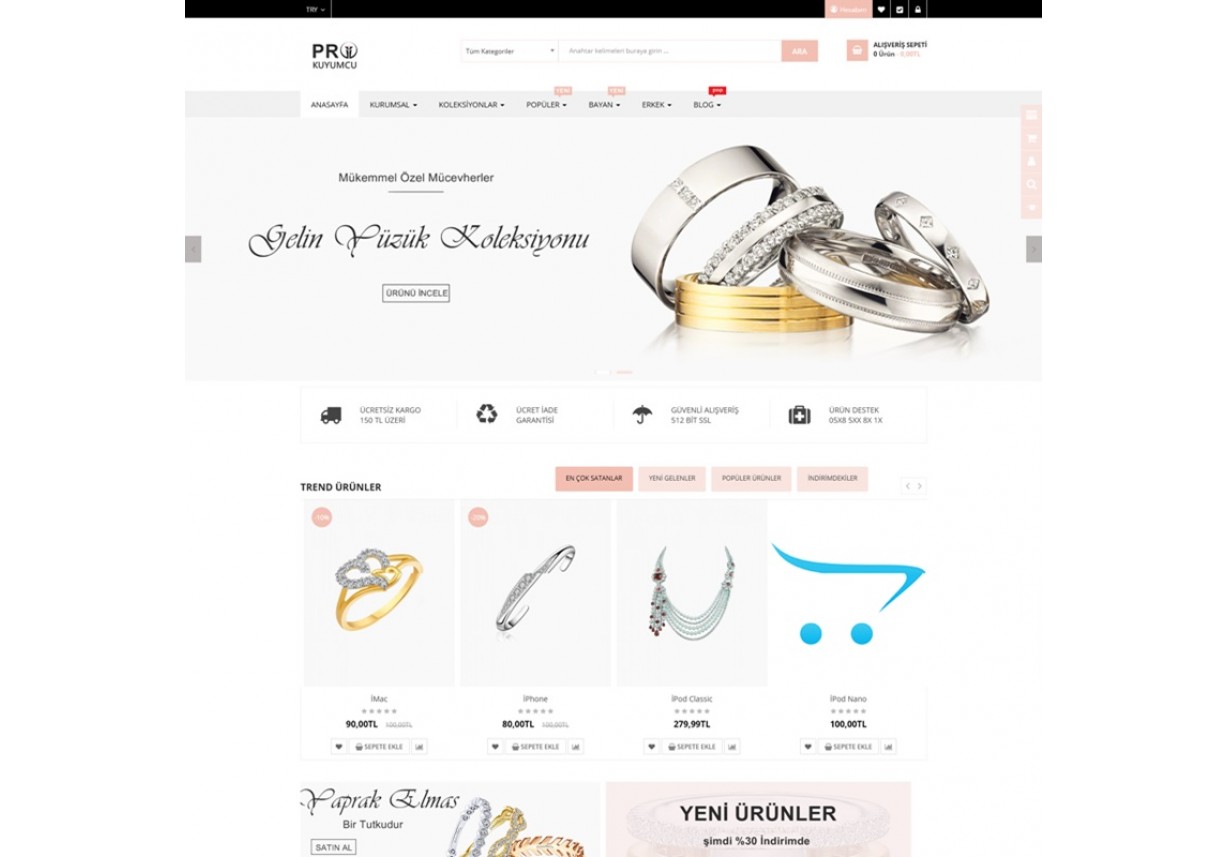 Opencart Pro Full Kuyumcu Takı Teması