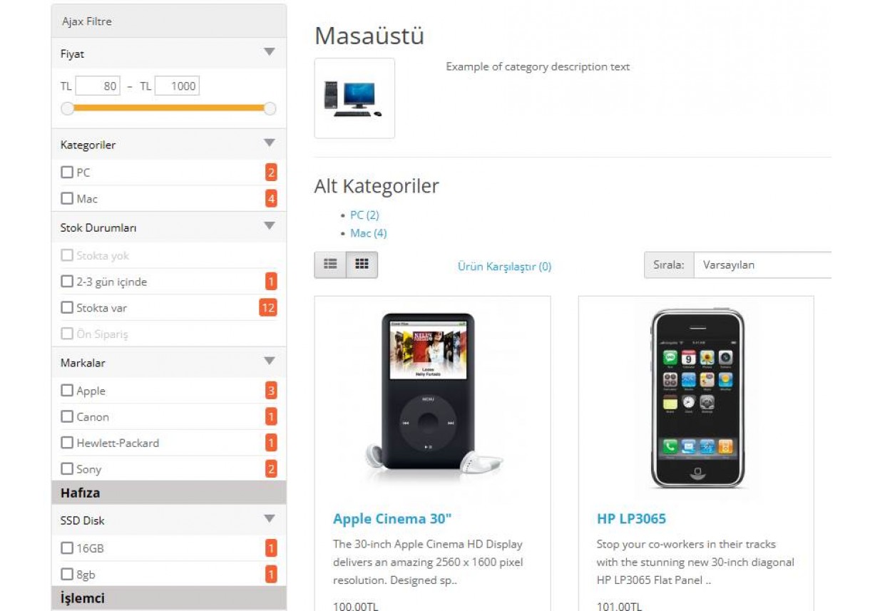 Opencart Ajax Filtre