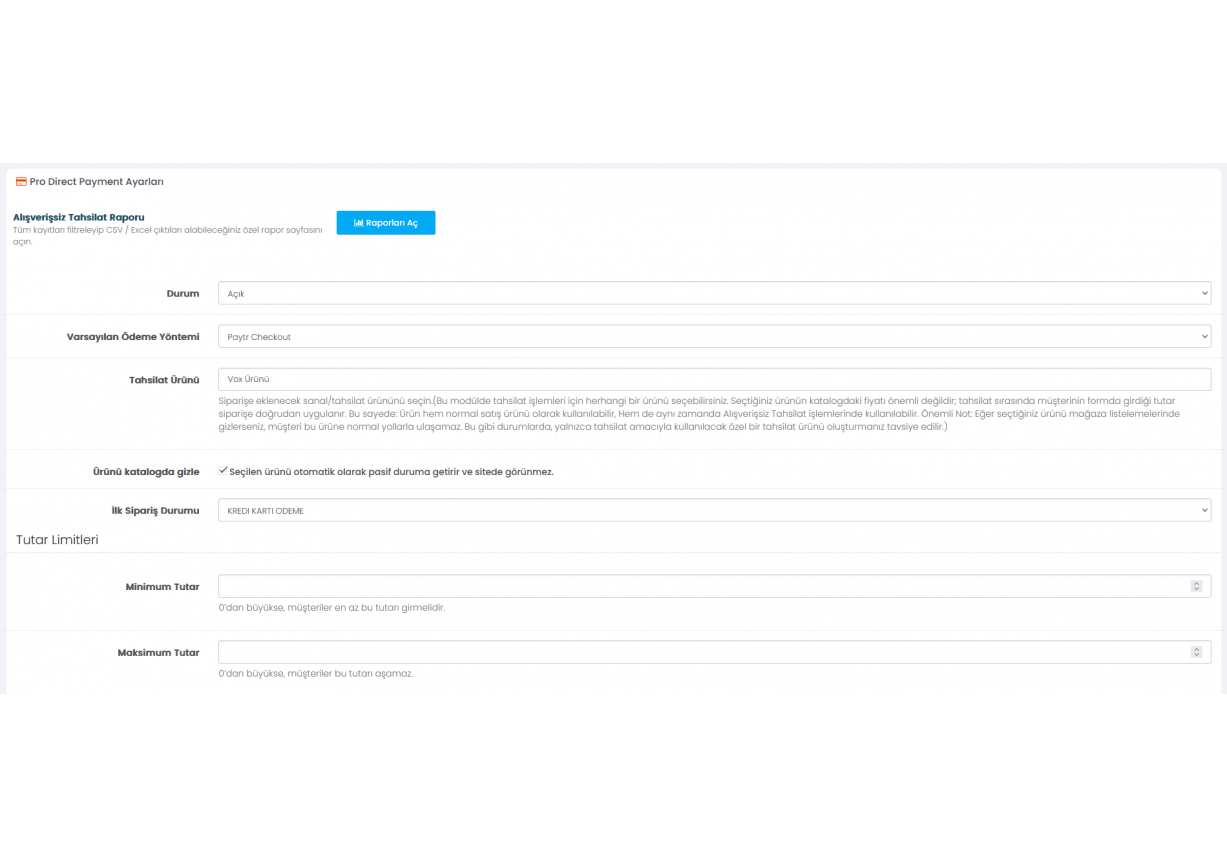 Pro Alışverişsiz Tahsilat Modülü