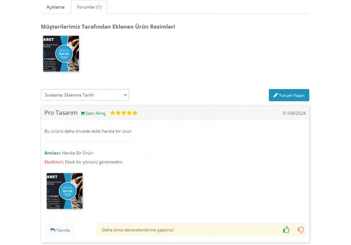 Opencart Gelişmiş Ürün İncelemeleri