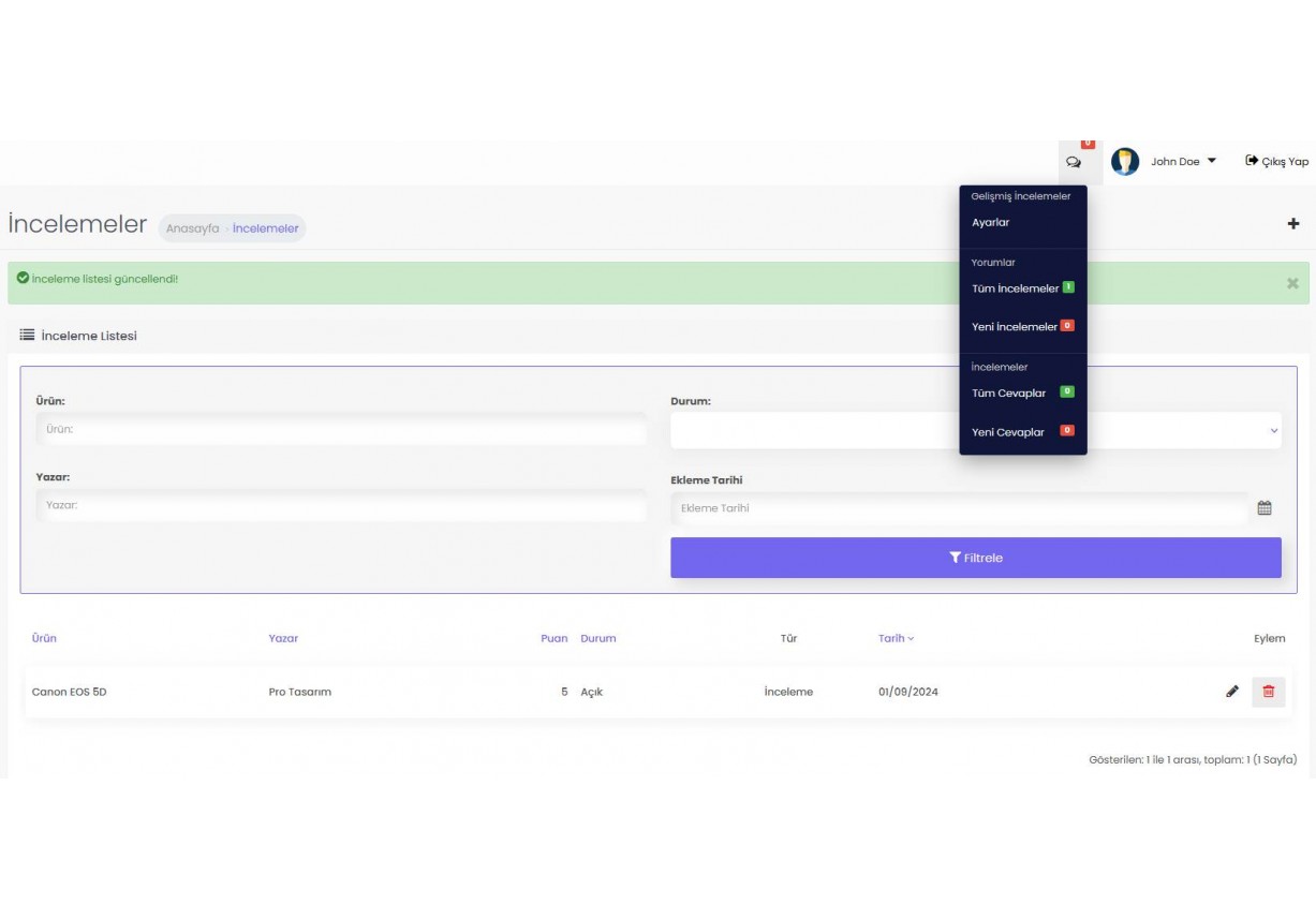 Opencart Gelişmiş Ürün İncelemeleri