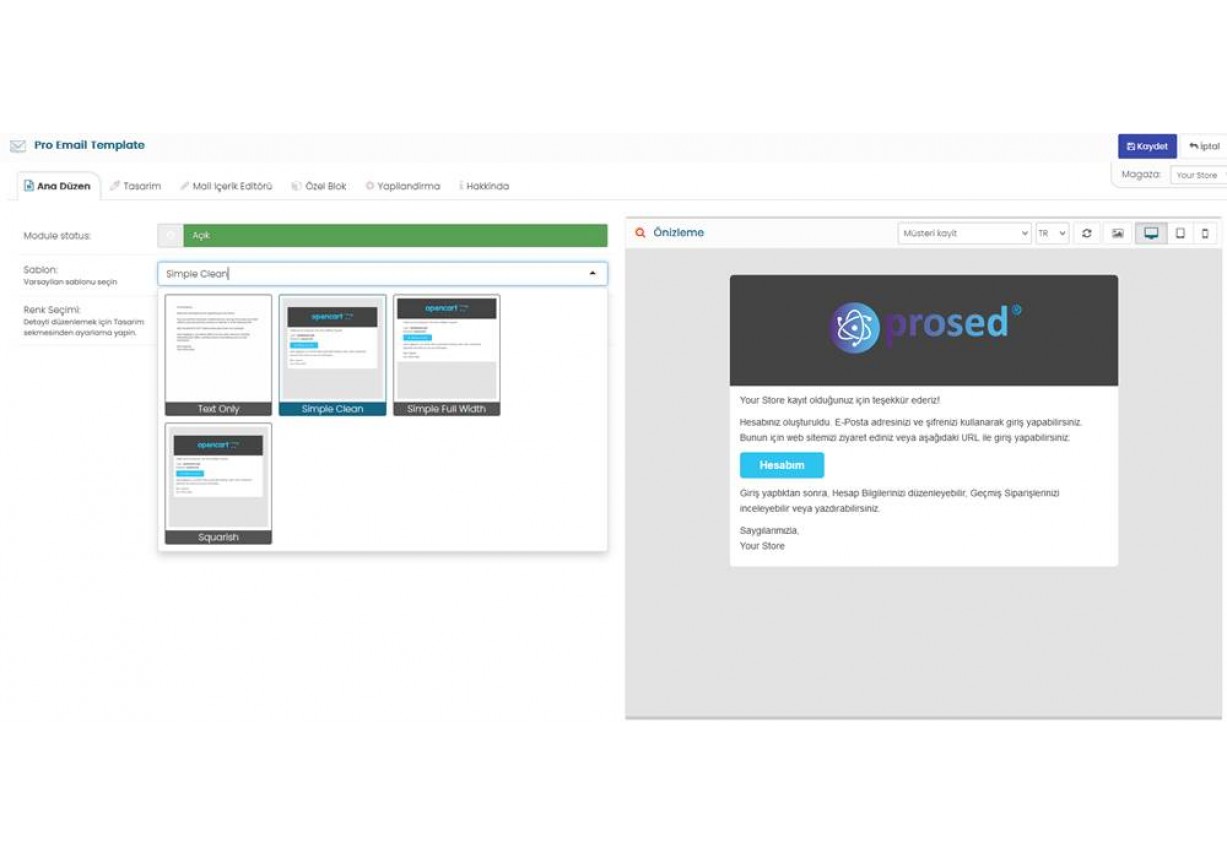 Opencart Pro Mail Tasarım Modülü