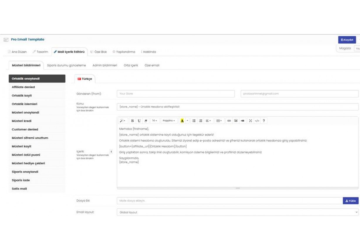 Opencart Pro Mail Tasarım Modülü