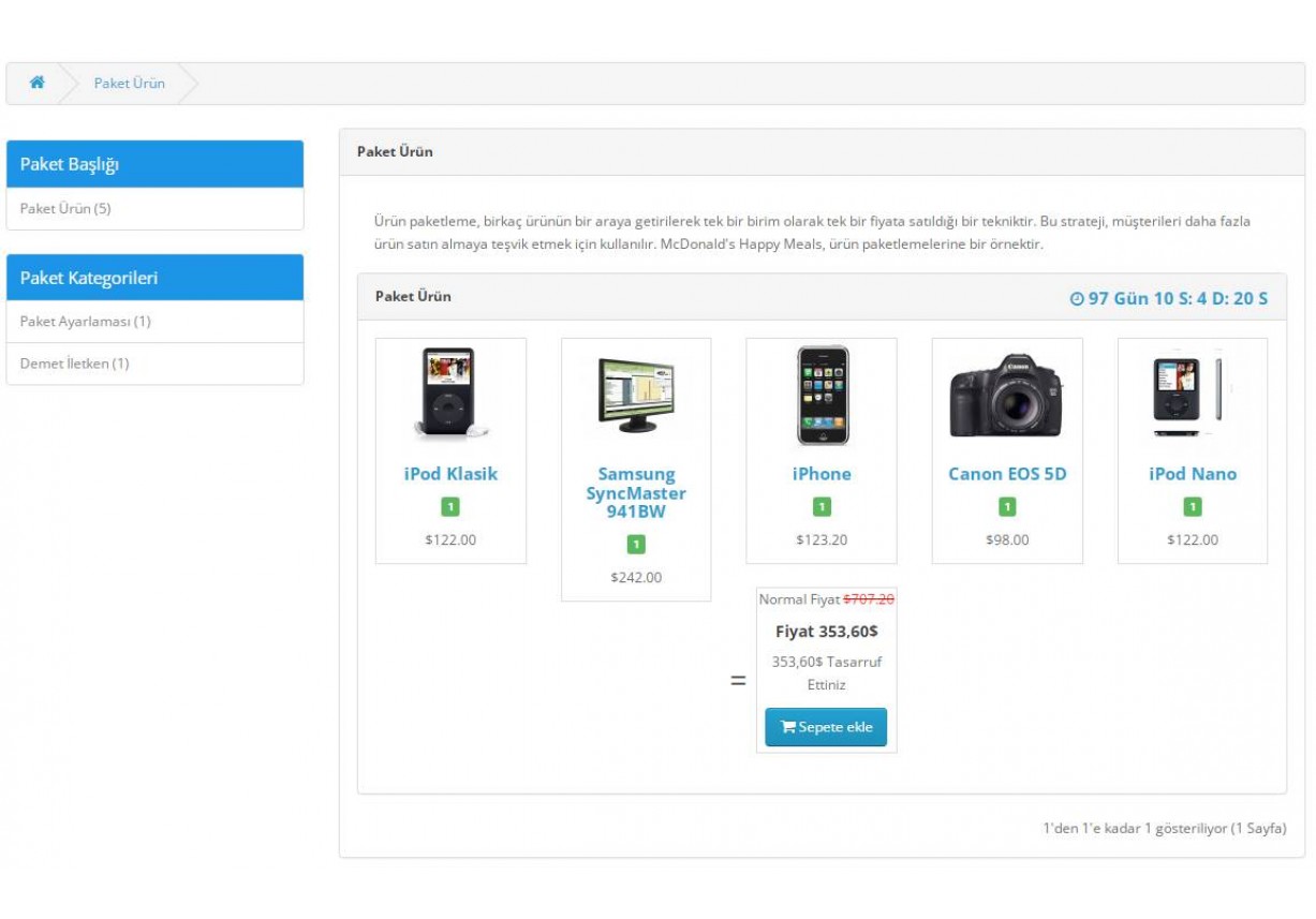 Opencart Ürün Paketleri