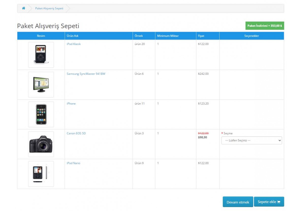 Opencart Ürün Paketleri