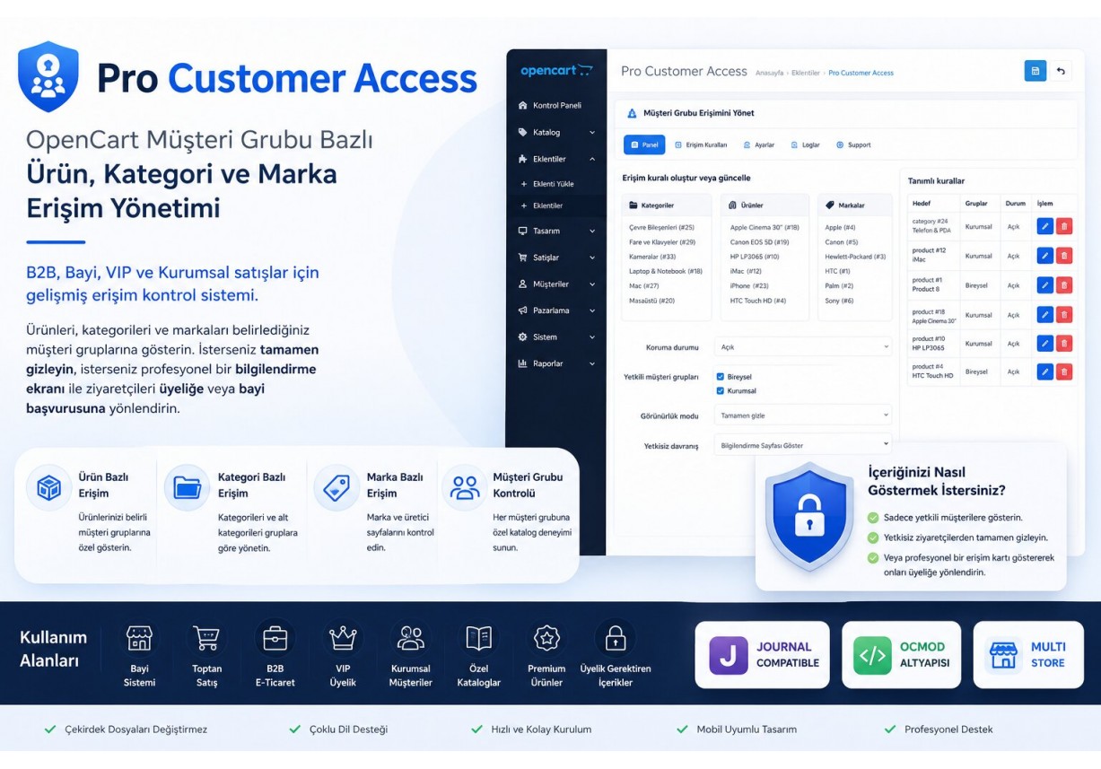 Pro Customer Access – OpenCart Müşteri Grubu Modülü