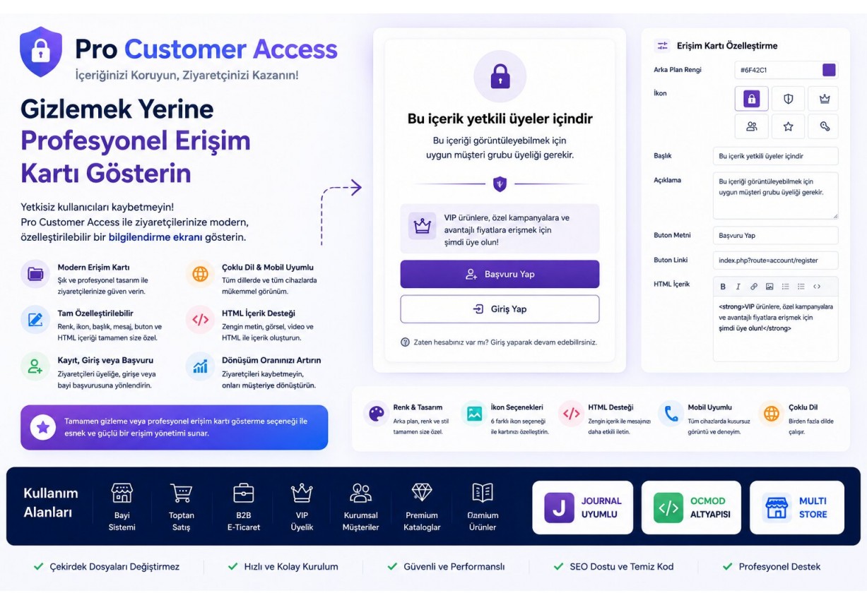 Pro Customer Access – OpenCart Müşteri Grubu Modülü