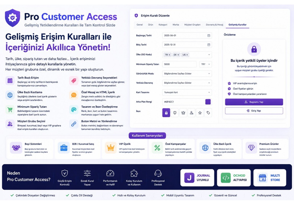 Pro Customer Access – OpenCart Müşteri Grubu Modülü