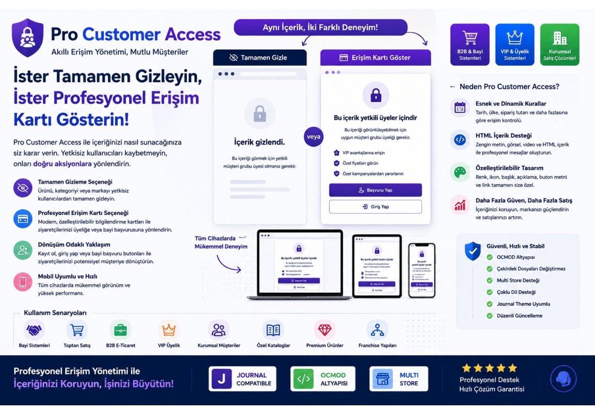 Pro Customer Access – OpenCart Müşteri Grubu Modülü