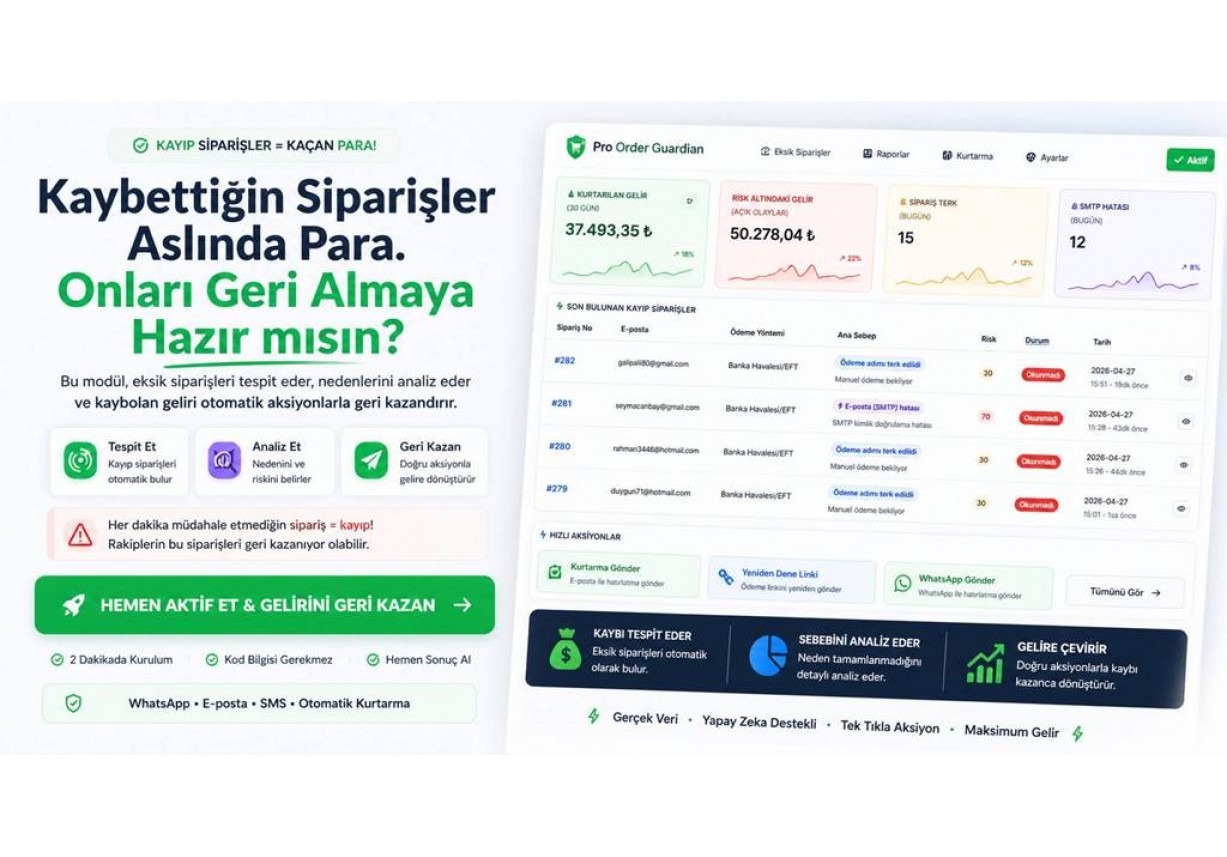 Pro Order Guardian – OpenCart Eksik Sipariş Analiz ve Kurtarma Modülü