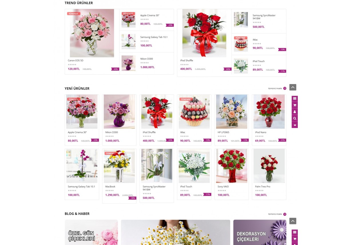 Opencart Çiçekçi Market Satış Teması