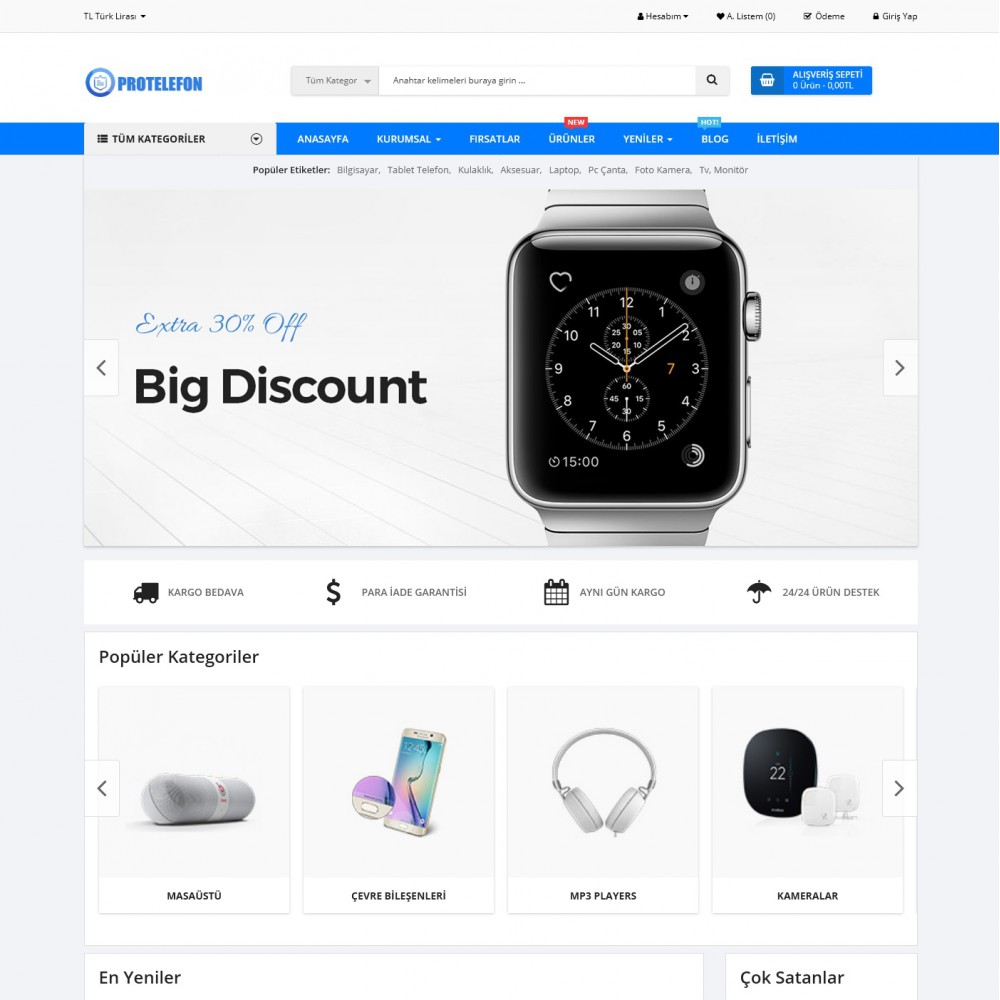 Opencart Telefon Aksesuar Teması 3.x Opencart Telefon Aksesuar Teması 3.x